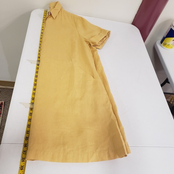 J Jill Womens Love Linen Coastal Pocket Front Dress Size XL Petite Yellow Beach - Picture 9 of 11